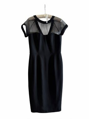 Maggy London Black Mesh Yoke Midi Sheath Dress